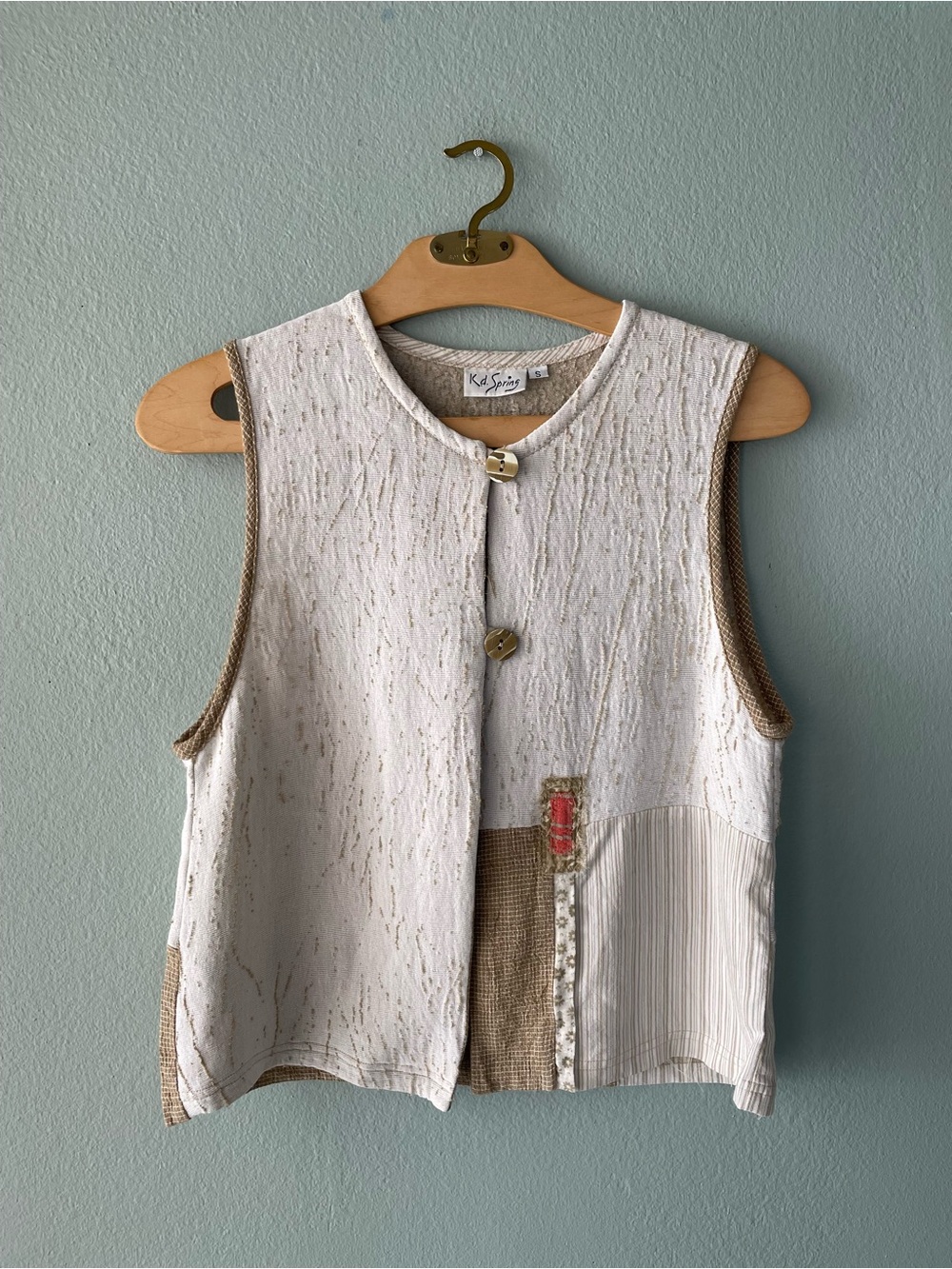 K.d. Spring | 90s Textured Linen Blend Patchwork Style Vest Top